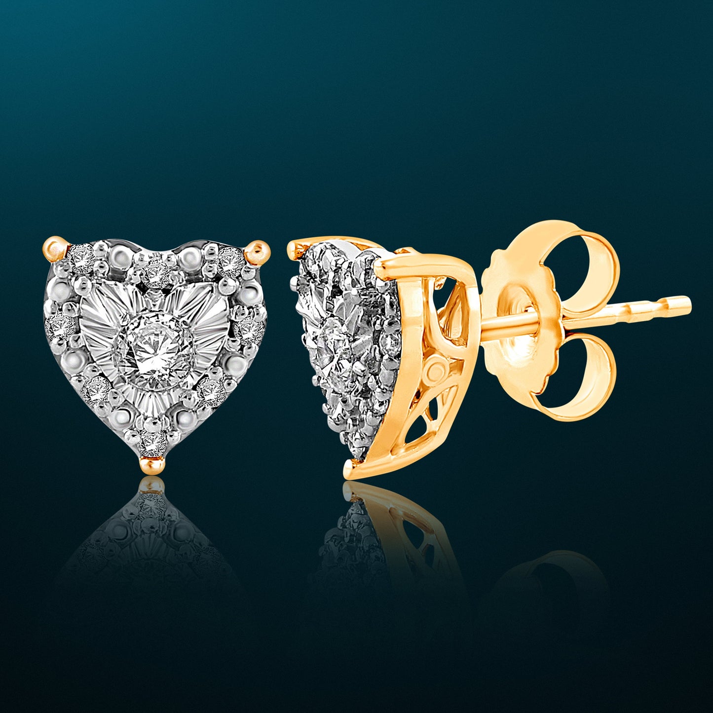 Diamond Halo Heart Stud Earrings in Yellow Gold Plated Sterling Silver, 1/4 Carat Total Weight (Color H-I, Clarity I1-I2)