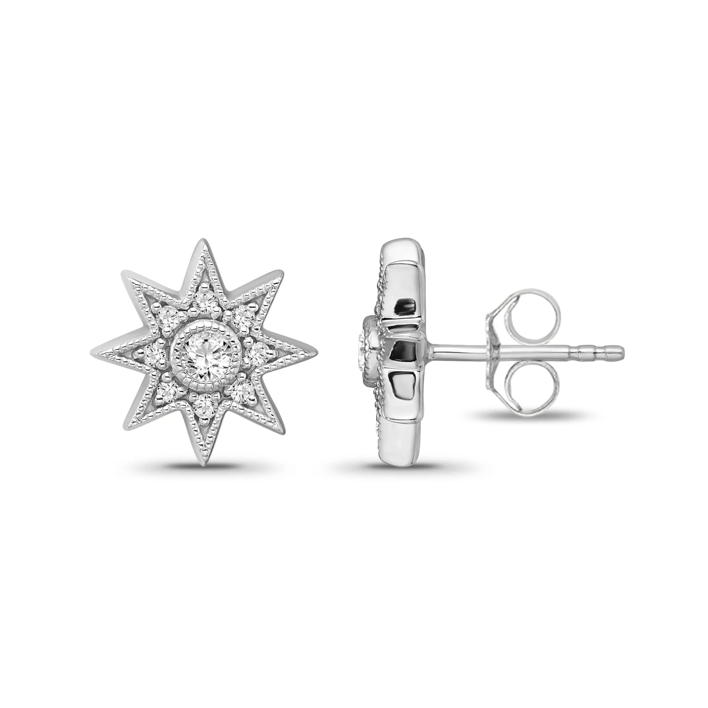 925 Sterling Silver 1/3 Carat Total Weight Diamond Halo Star Stud Earrings for Women