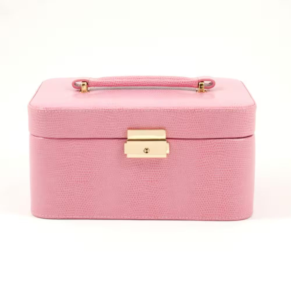 Pink Debossed Leather Jewelry Box with Lizard Texture
