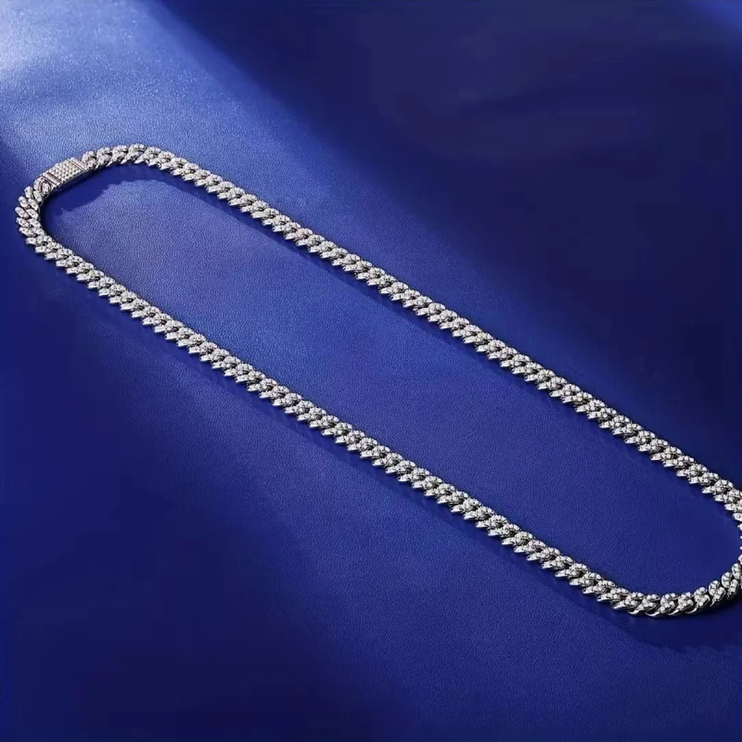 JIUZUAN D Color Full Moissanite Cuban Chain Women'S Necklace Men'S S925 Silver Necklace Hip Hop Fashion Luxury Boutique Jewelry