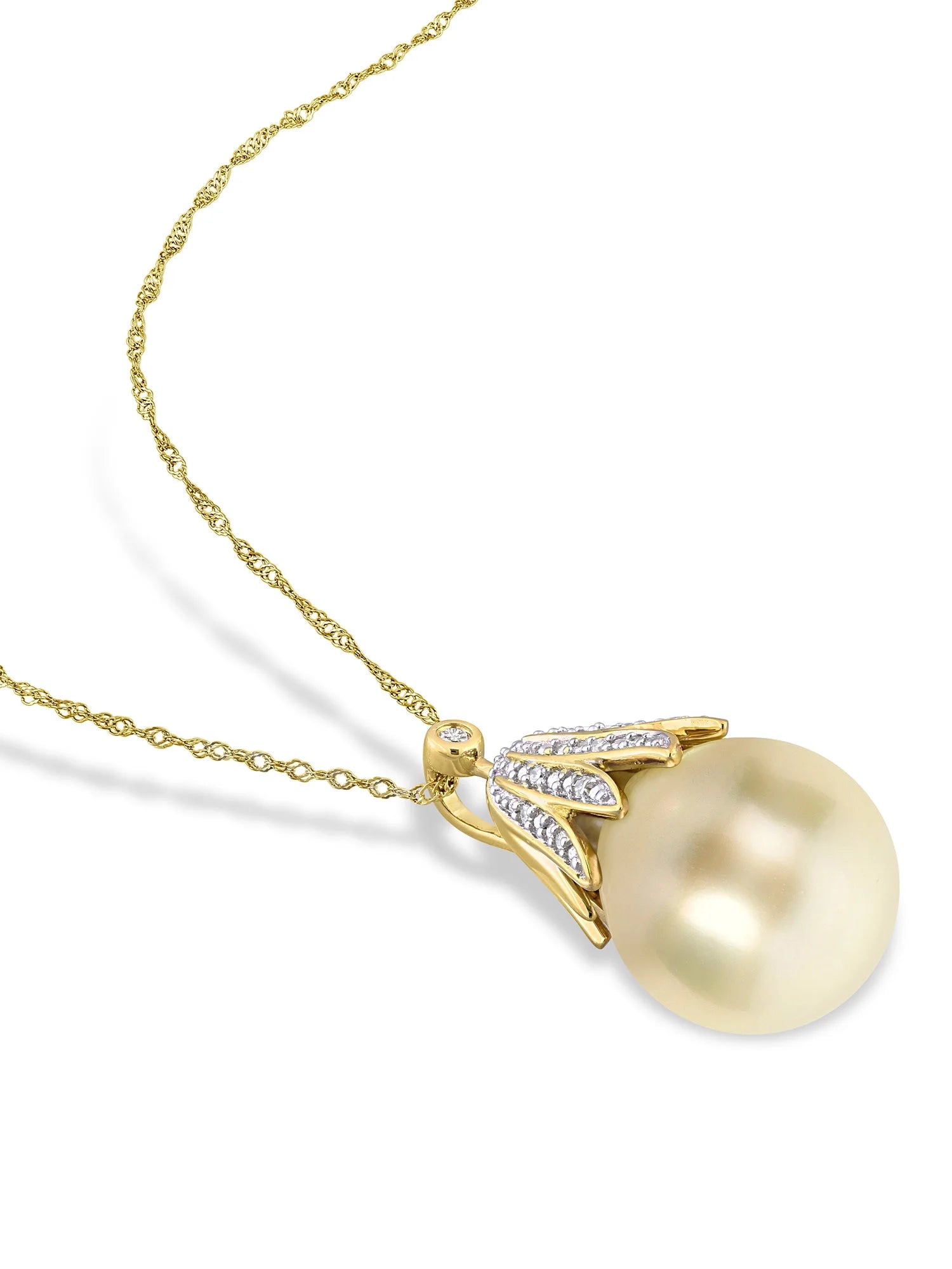 Women'S Cultured Pearl and Diamond 14K Yellow Gold Necklace