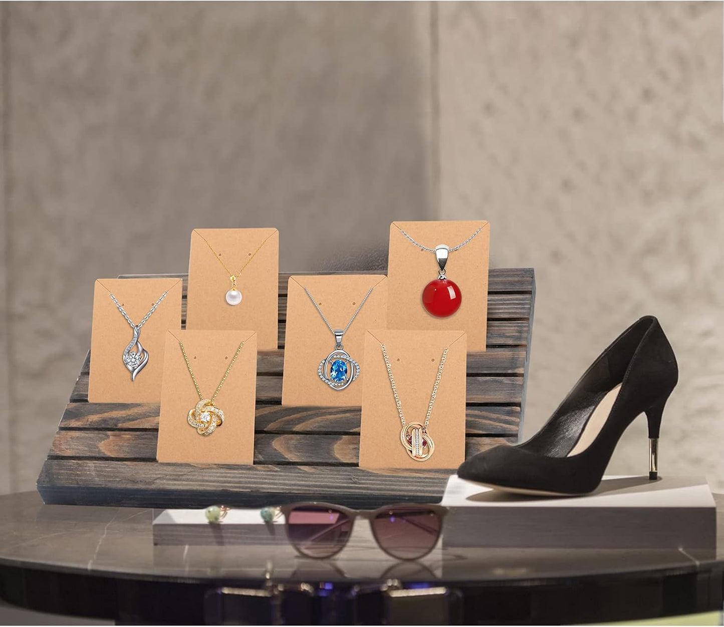 Wooden Earring Display Stands- Portable Wooden Earring Display Holder with 2 Detachable Pegs+ 200Pcs Earring Cardboard for Selling Earring Showing Jewelry Displaying Business Card (Brown)