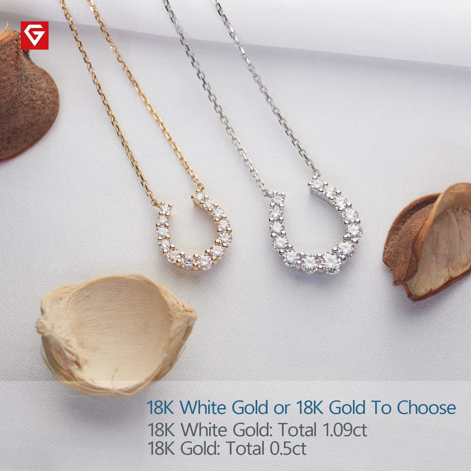 GIGAJEWE 1.09Ct White D Color VVS round 18K Solid Gold Moissanite Necklace the Horseshoe Necklace Jewelry Woman Girl Gift