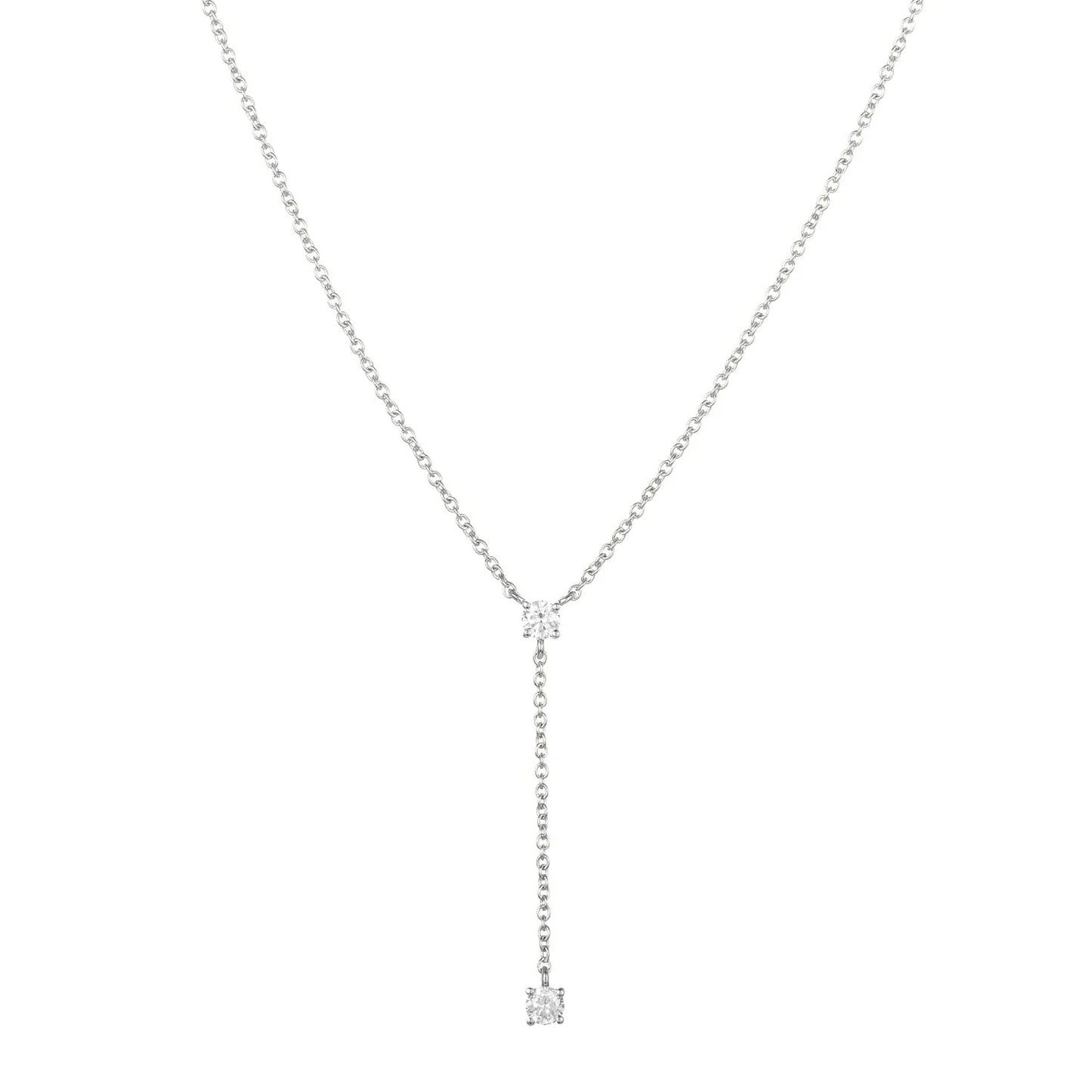 Drop Necklace for Women, Y-Shaped 14K Gold Chain Necklace with 0.23 CTW Diamonds of H-I Color and SI1-SI2 Clarity, Delicate 2 Stone Lariat Necklace for Her