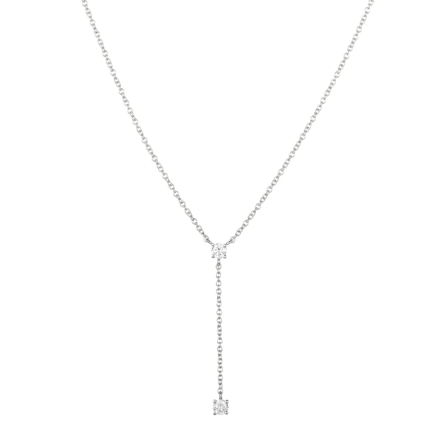 Drop Necklace for Women, Y-Shaped 14K Gold Chain Necklace with 0.23 CTW Diamonds of H-I Color and SI1-SI2 Clarity, Delicate 2 Stone Lariat Necklace for Her