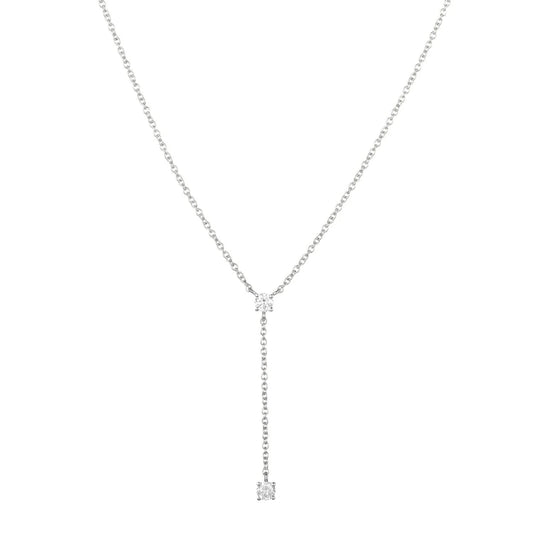 Drop Necklace for Women, Y-Shaped 14K Gold Chain Necklace with 0.23 CTW Diamonds of H-I Color and SI1-SI2 Clarity, Delicate 2 Stone Lariat Necklace for Her