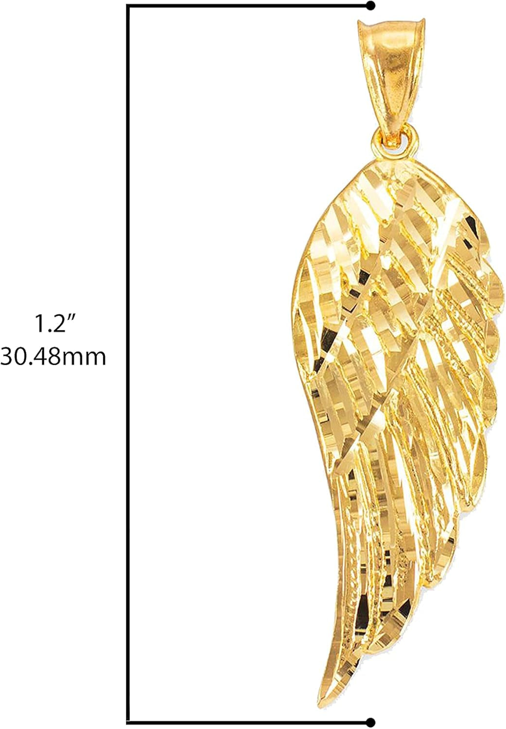 Religious Jewelry 14K Yellow Gold Dangling 1-1/5" Angel Wing Charm Pendant Necklace with Rolo Chain - Your Choice of Chain Lengths