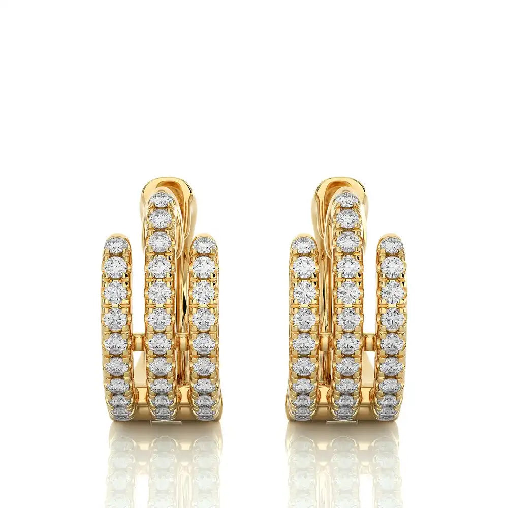 3/8 CTW Pave-Set Diamond Triple Row Huggie Earrings