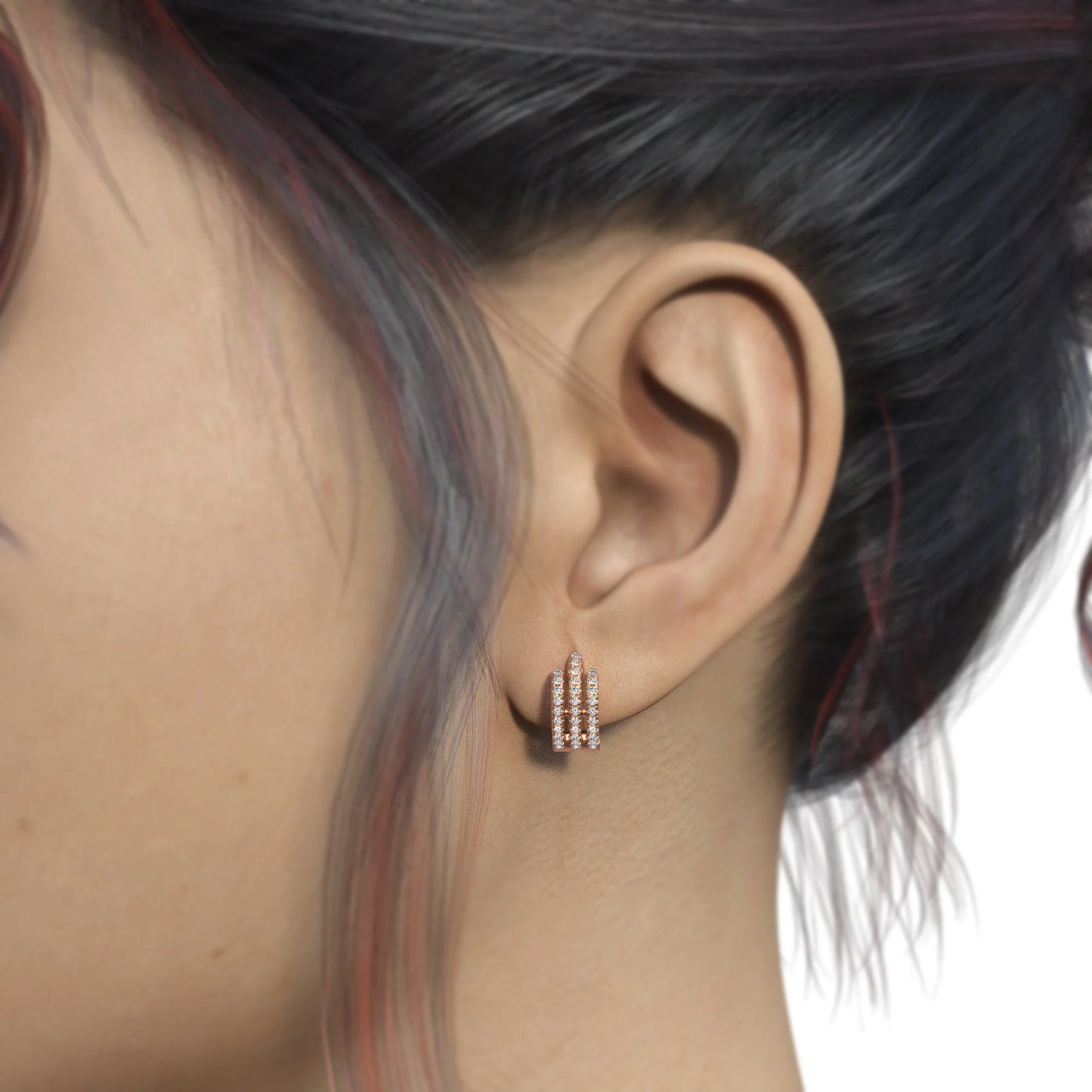 3/8 CTW Pave-Set Diamond Triple Row Huggie Earrings