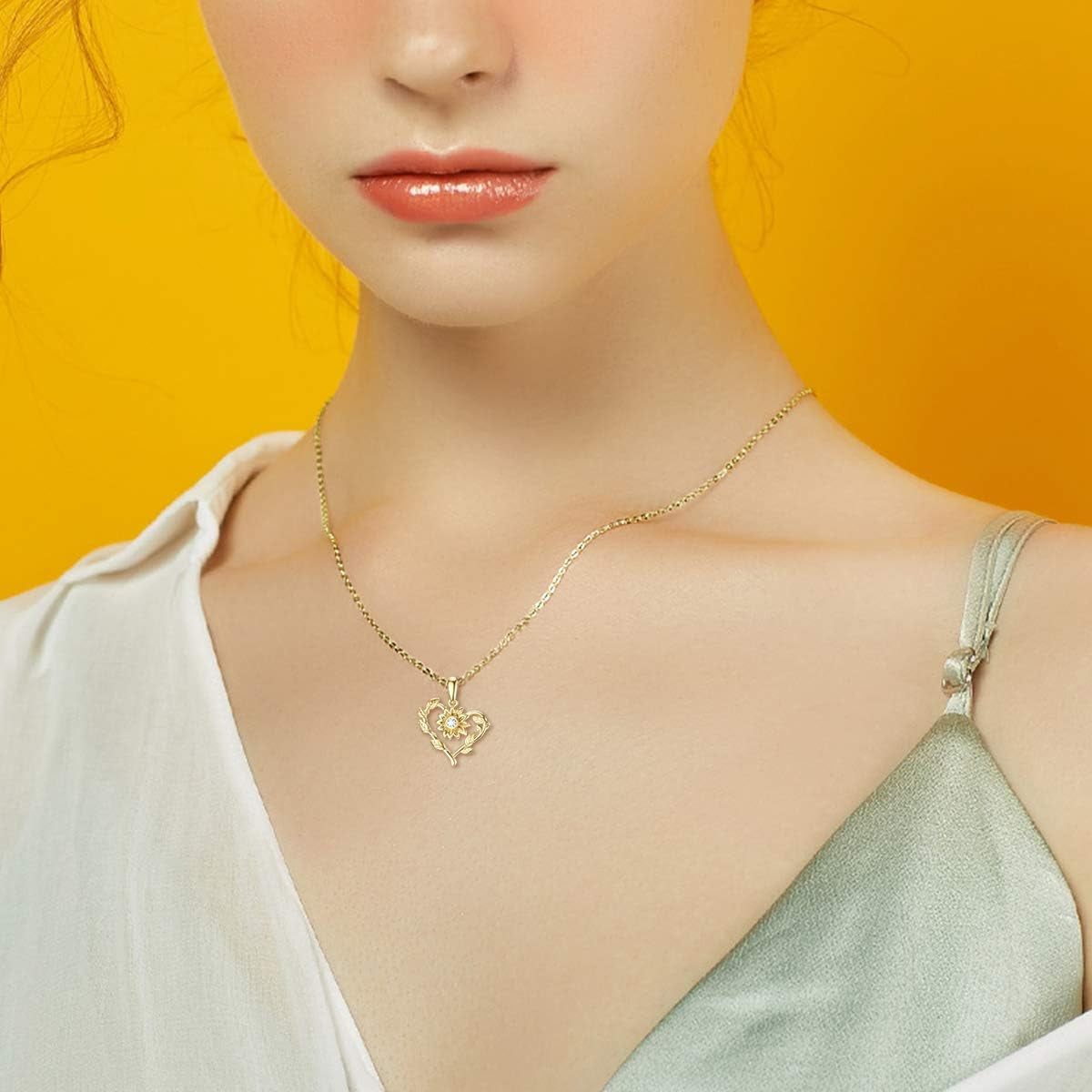 14K Solid Gold Heart-Shaped Pendant Necklaces for Women 8 Style Necklaces Gold Jewelry Present for Her (Style 3)