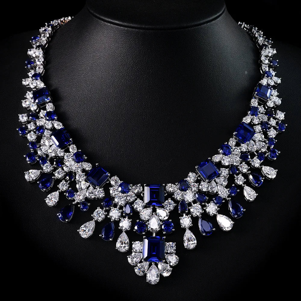 ZOCA Luxury Paraiba Necklaces for Women Genuine 925 Silver Jewelry Women'S Accessories Bride Wedding Bridal Accessories Brides