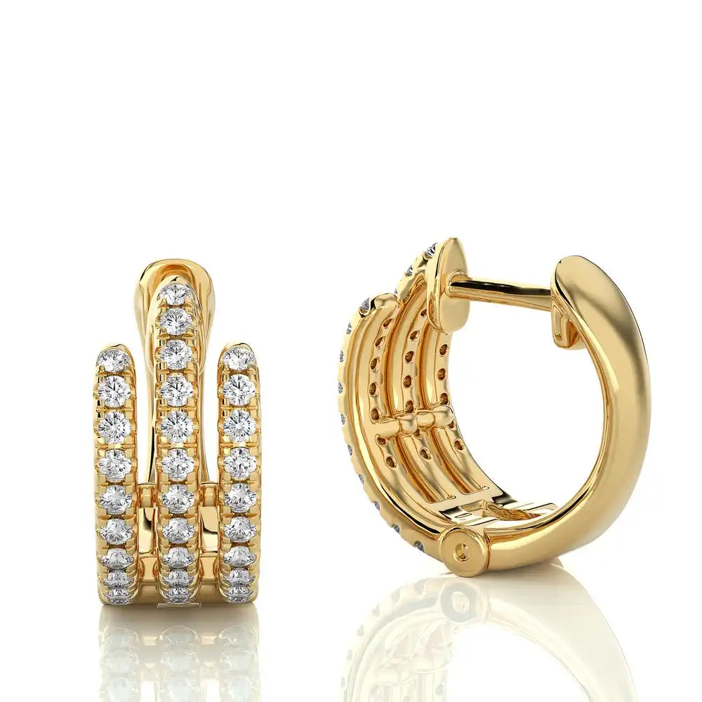 3/8 CTW Pave-Set Diamond Triple Row Huggie Earrings
