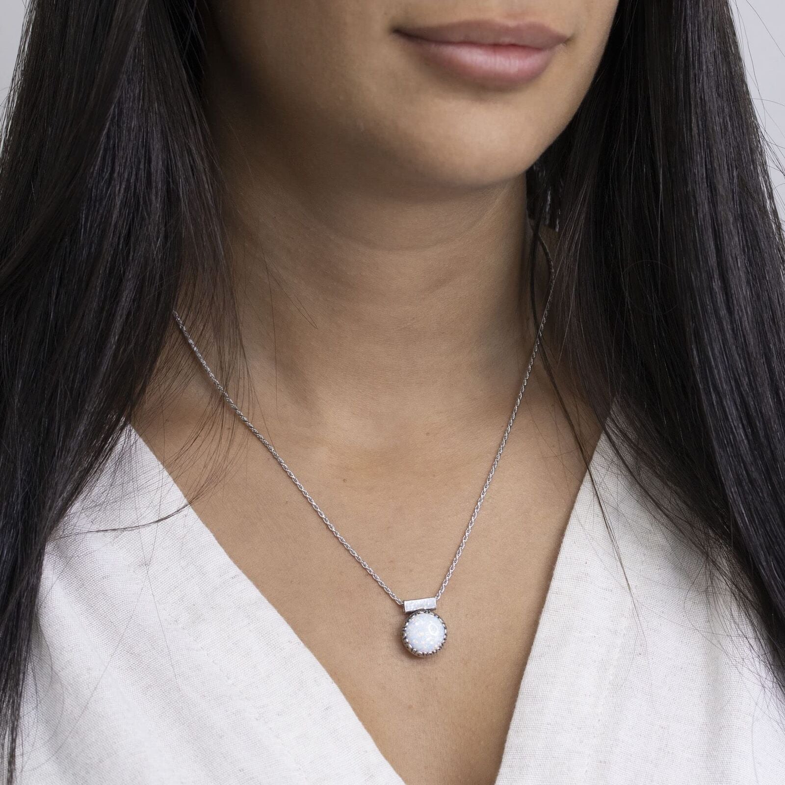 925 Sterling Silver White Opal Necklace - 12Mm round White Opal Necklace for ...