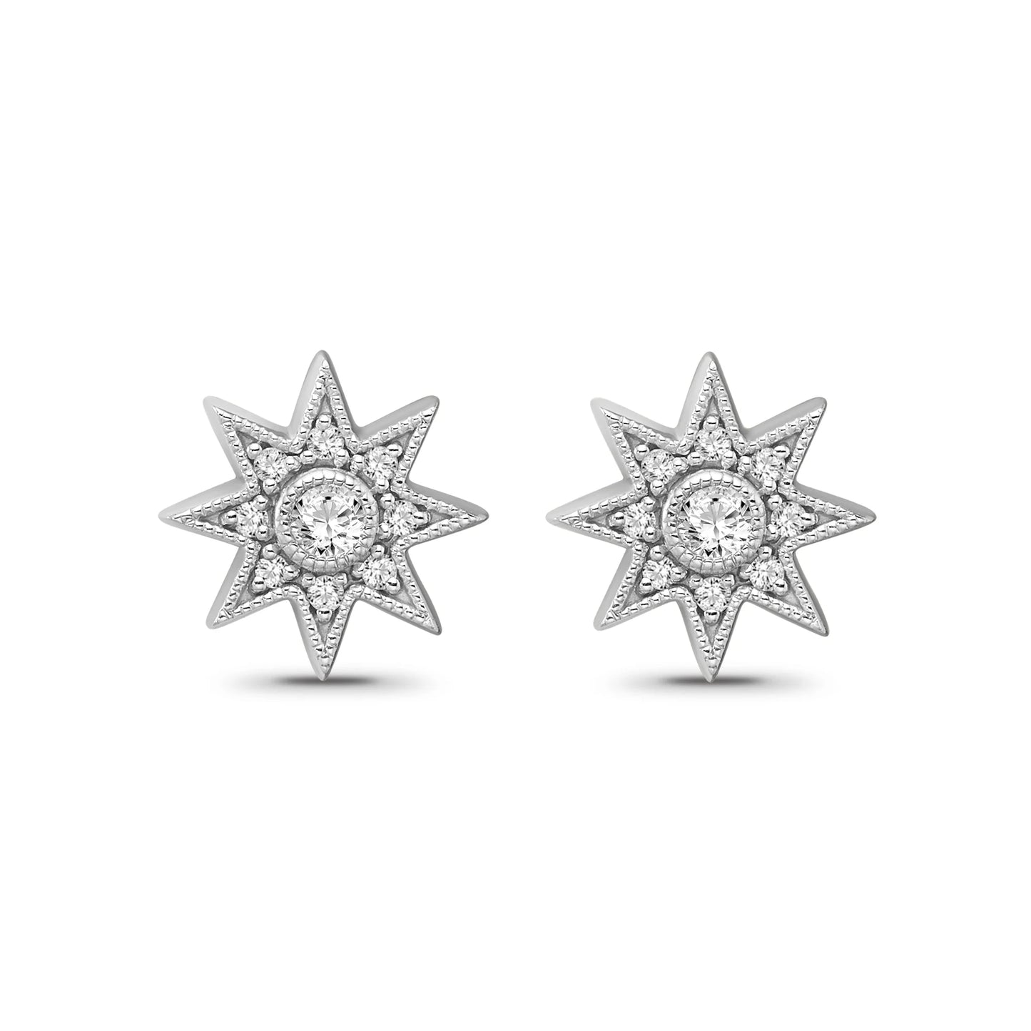 925 Sterling Silver 1/3 Carat Total Weight Diamond Halo Star Stud Earrings for Women