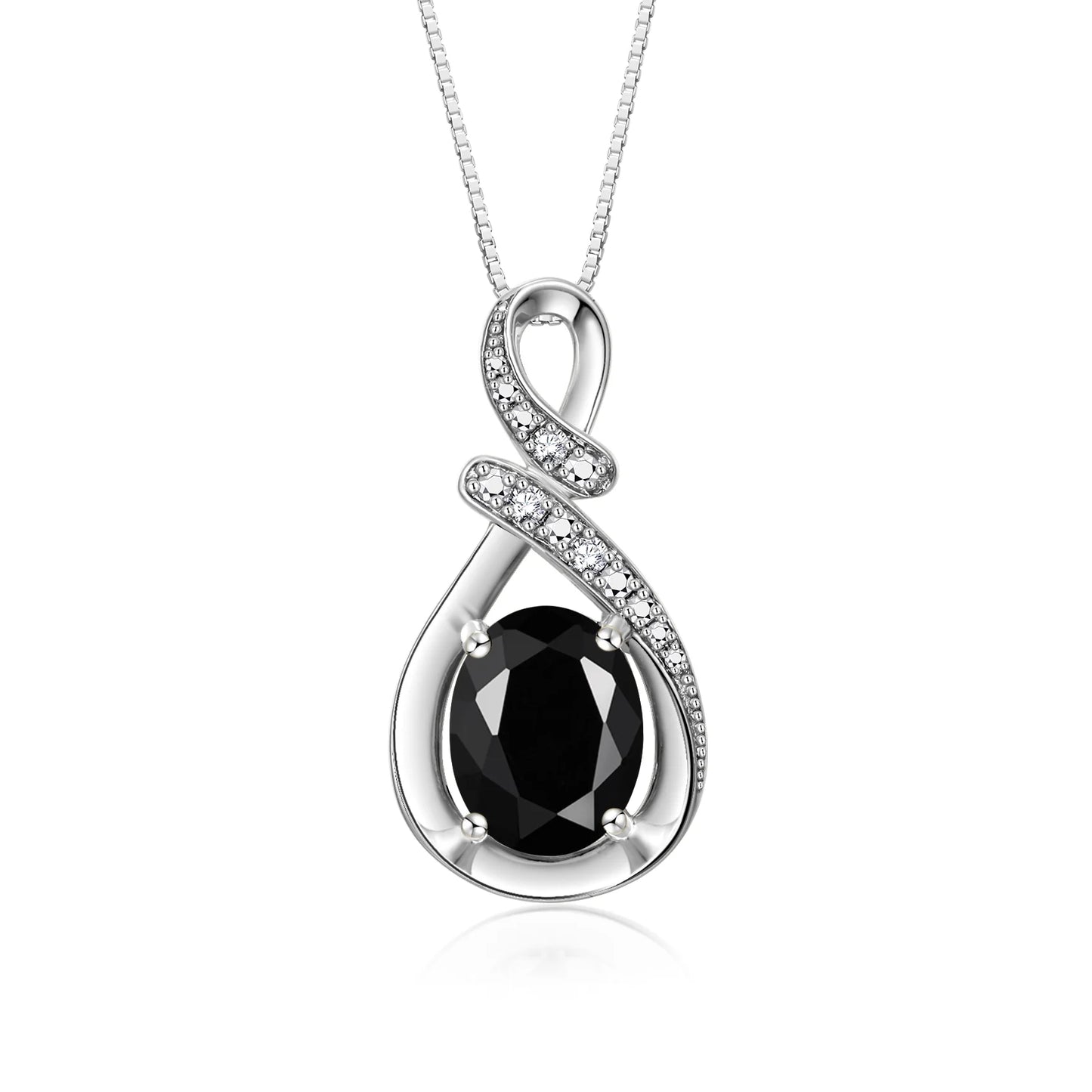 Necklace Sterling Silver Classic Designer Necklace Gemstone & Diamonds Pendant with 18" Chain 9X7MM Faceted Onyx October Birthstone Womens Jewelry Silver Necklace