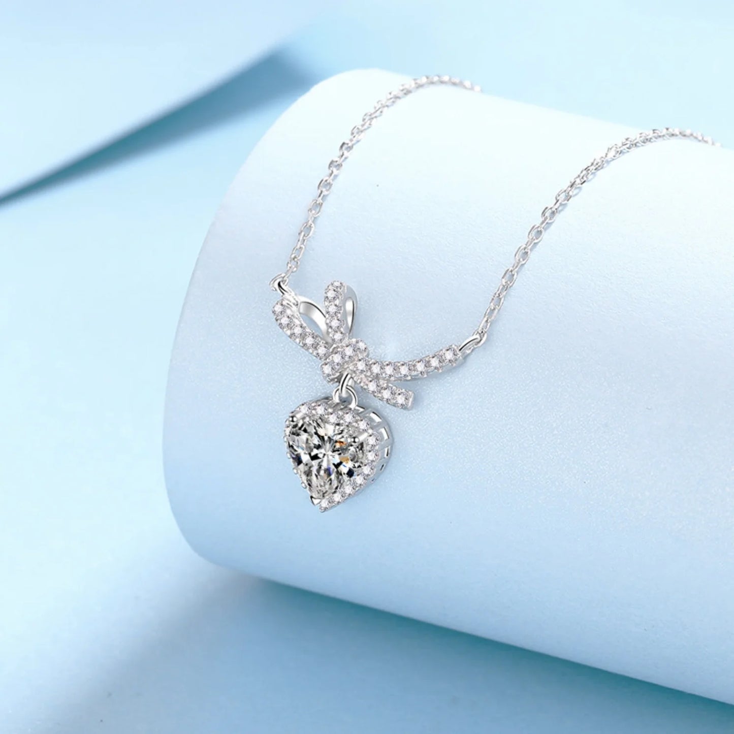 Bow Moissanite Pendant Necklace for Women 1Ct Heart Cut D Color VVS1 Sterling Silver Diamond Necklace Moissanite Necklace with Certificate