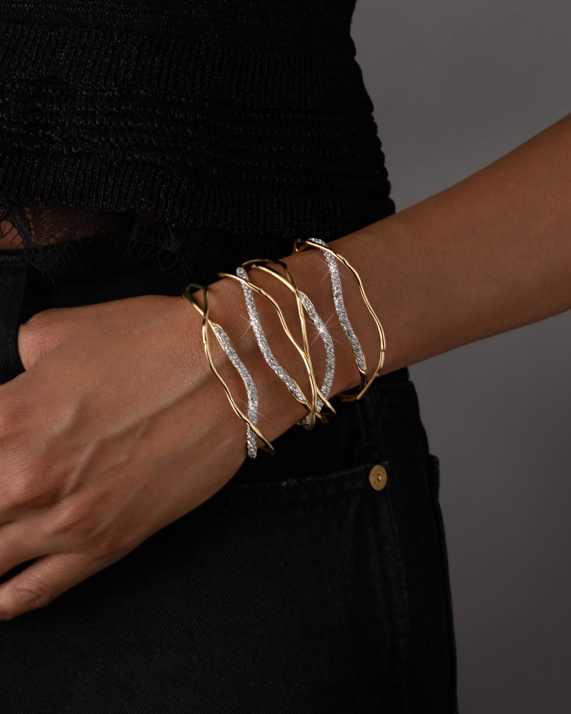 Solanales Gold Crystal Intertwined Cuff Bracelet