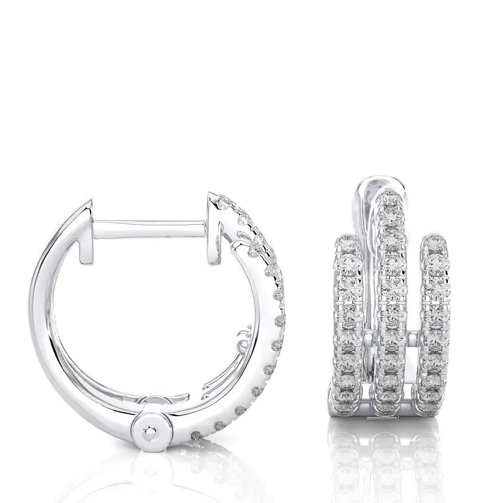 3/8 CTW Pave-Set Diamond Triple Row Huggie Earrings
