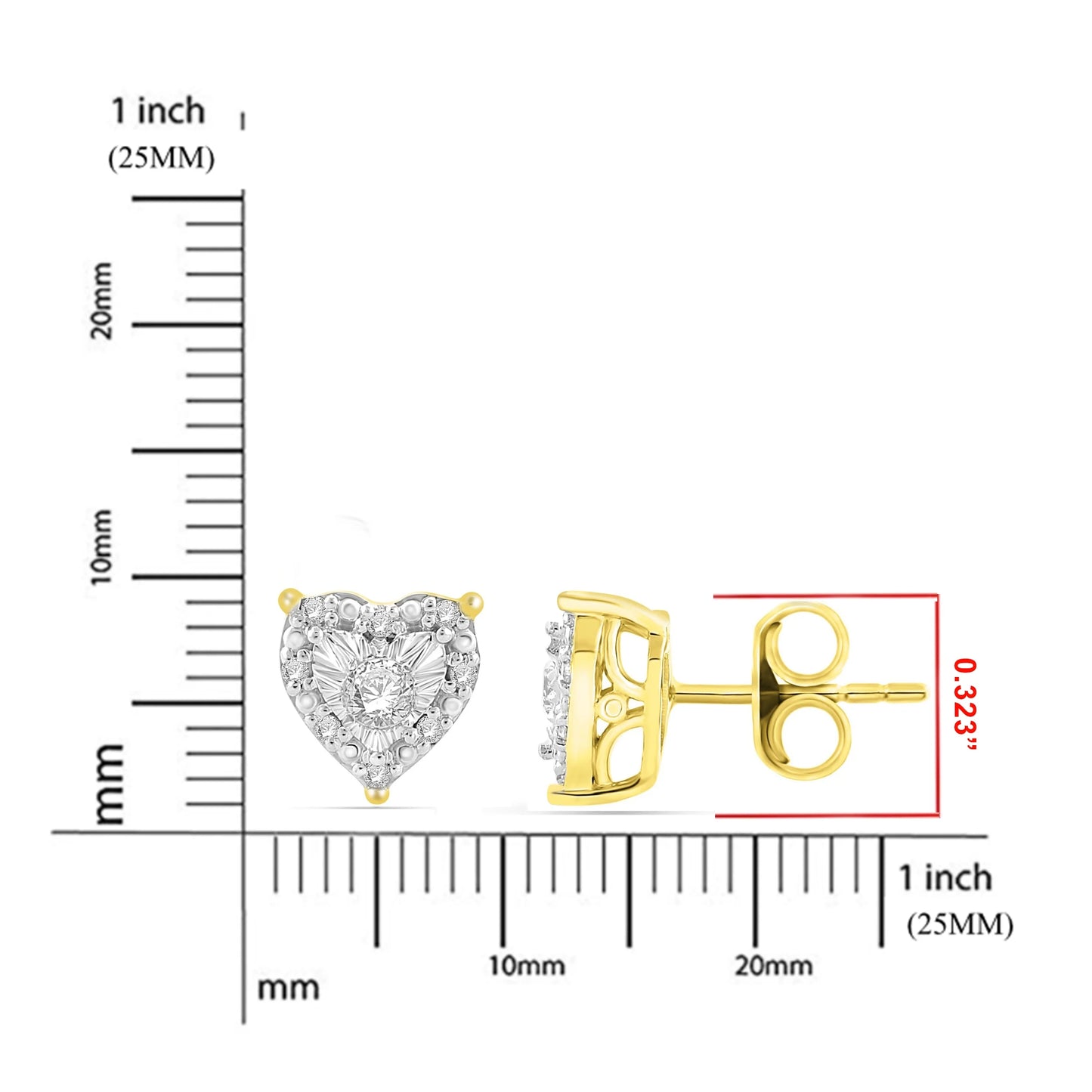 Diamond Halo Heart Stud Earrings in Yellow Gold Plated Sterling Silver, 1/4 Carat Total Weight (Color H-I, Clarity I1-I2)
