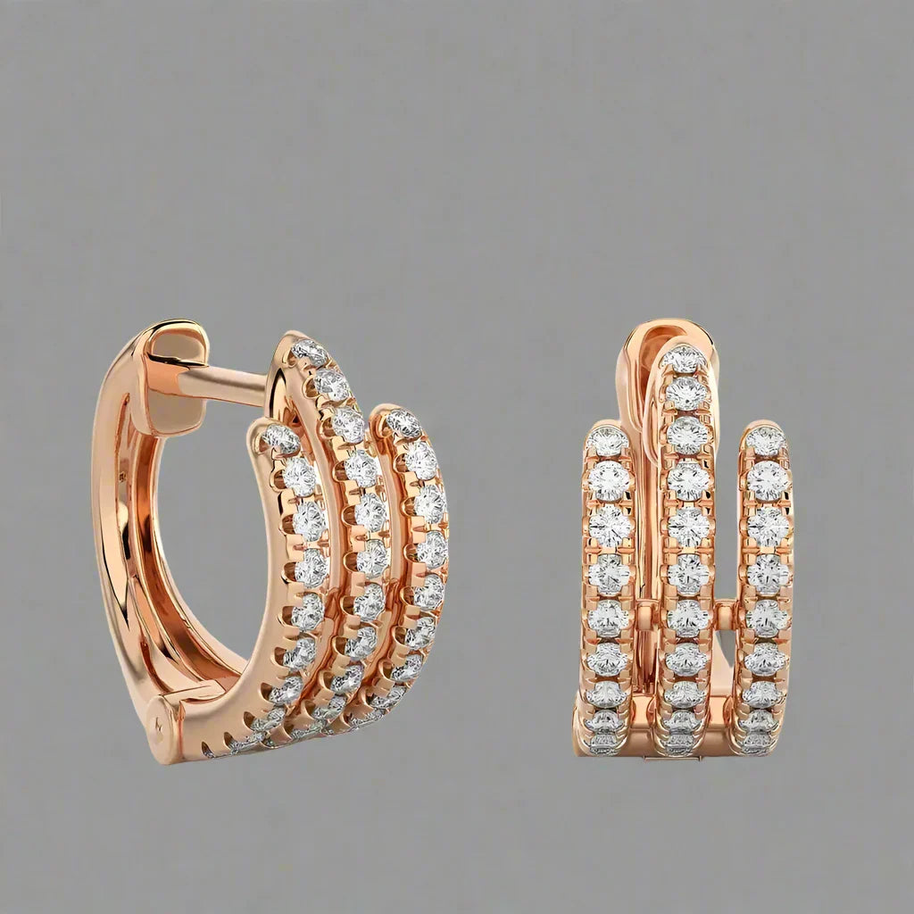 3/8 CTW Pave-Set Diamond Triple Row Huggie Earrings