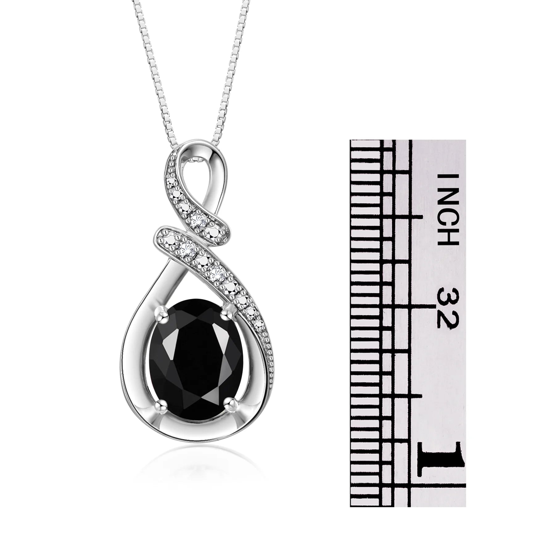 Necklace Sterling Silver Classic Designer Necklace Gemstone & Diamonds Pendant with 18" Chain 9X7MM Faceted Onyx October Birthstone Womens Jewelry Silver Necklace