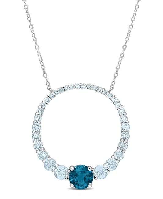 Blue Topaz (3 7/8 Ct. T.W.) Graduated Open Circle Necklace in Sterling Silver