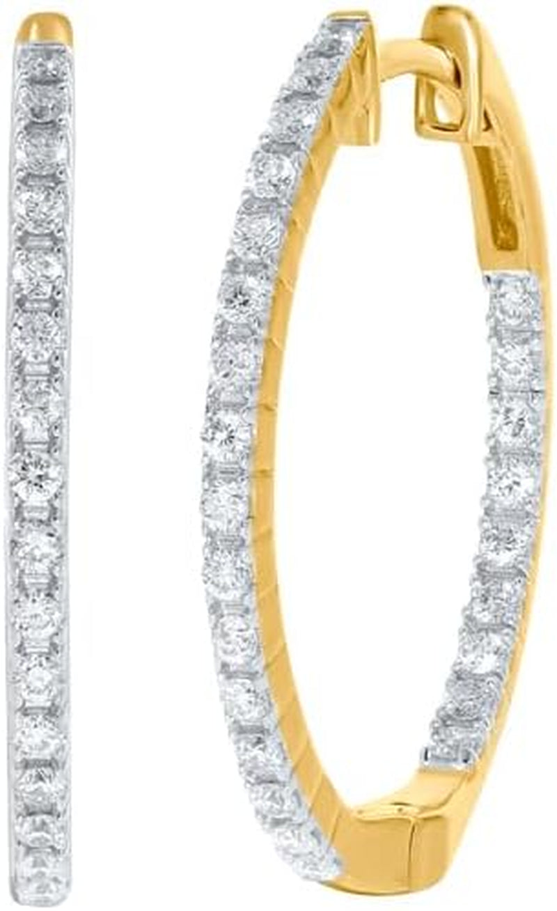 Inside Out Diamond Hoop Earrings for Women | White and Yellow Gold Plated Real 925 Sterling Silver 1/2-2 CT. TW. Lab Grown Diamond Earrings for Women