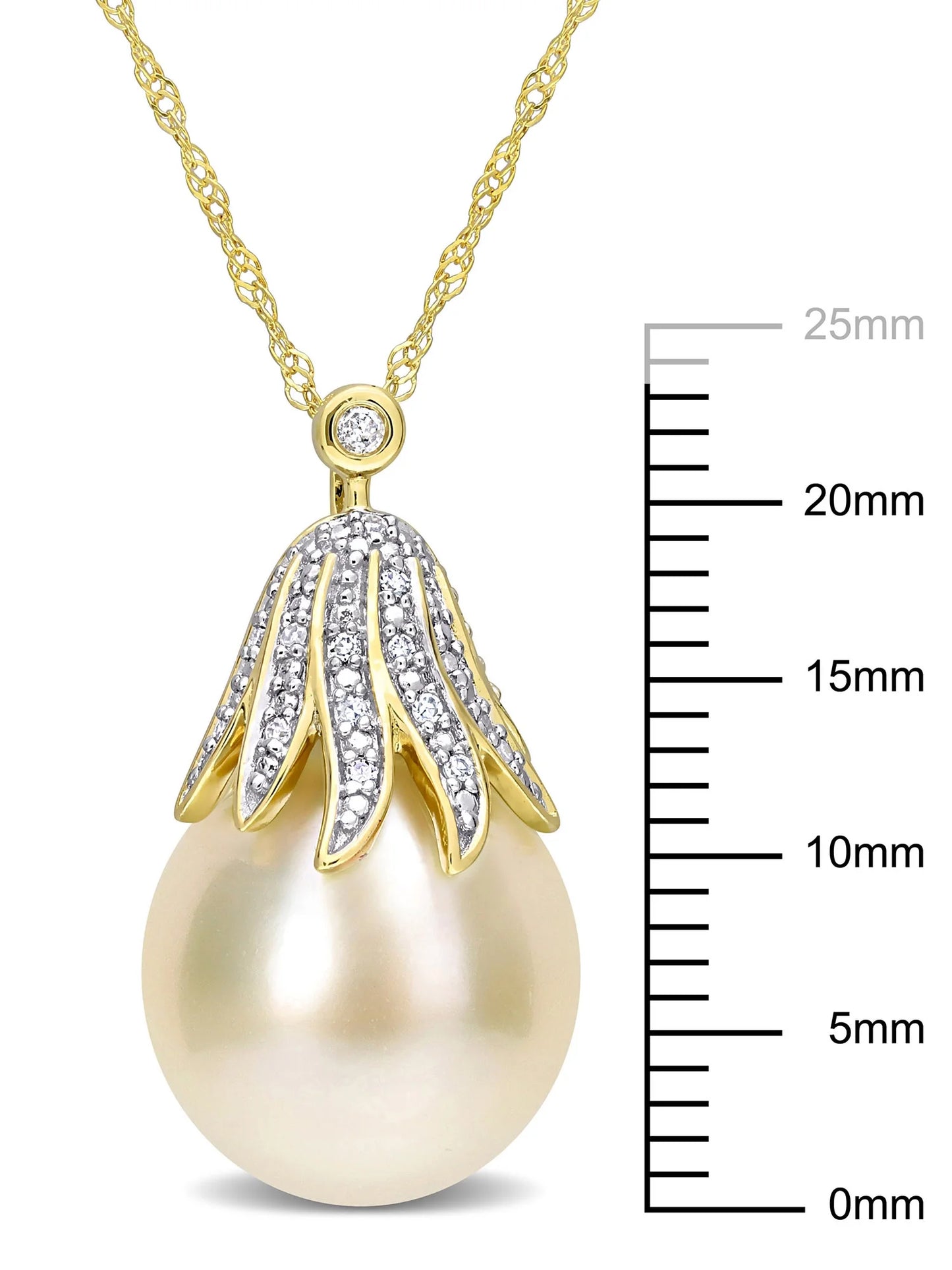 Women'S Cultured Pearl and Diamond 14K Yellow Gold Necklace