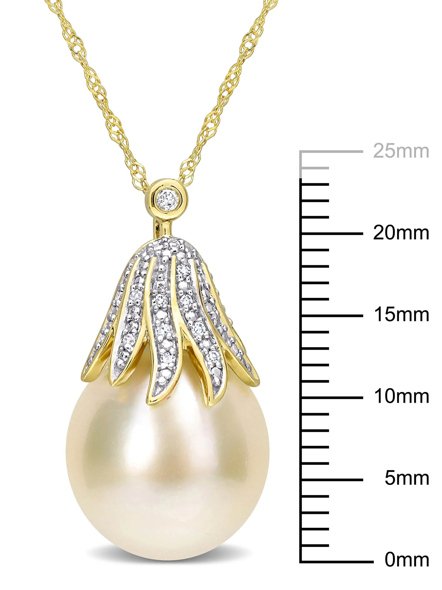 Women'S Cultured Pearl and Diamond 14K Yellow Gold Necklace
