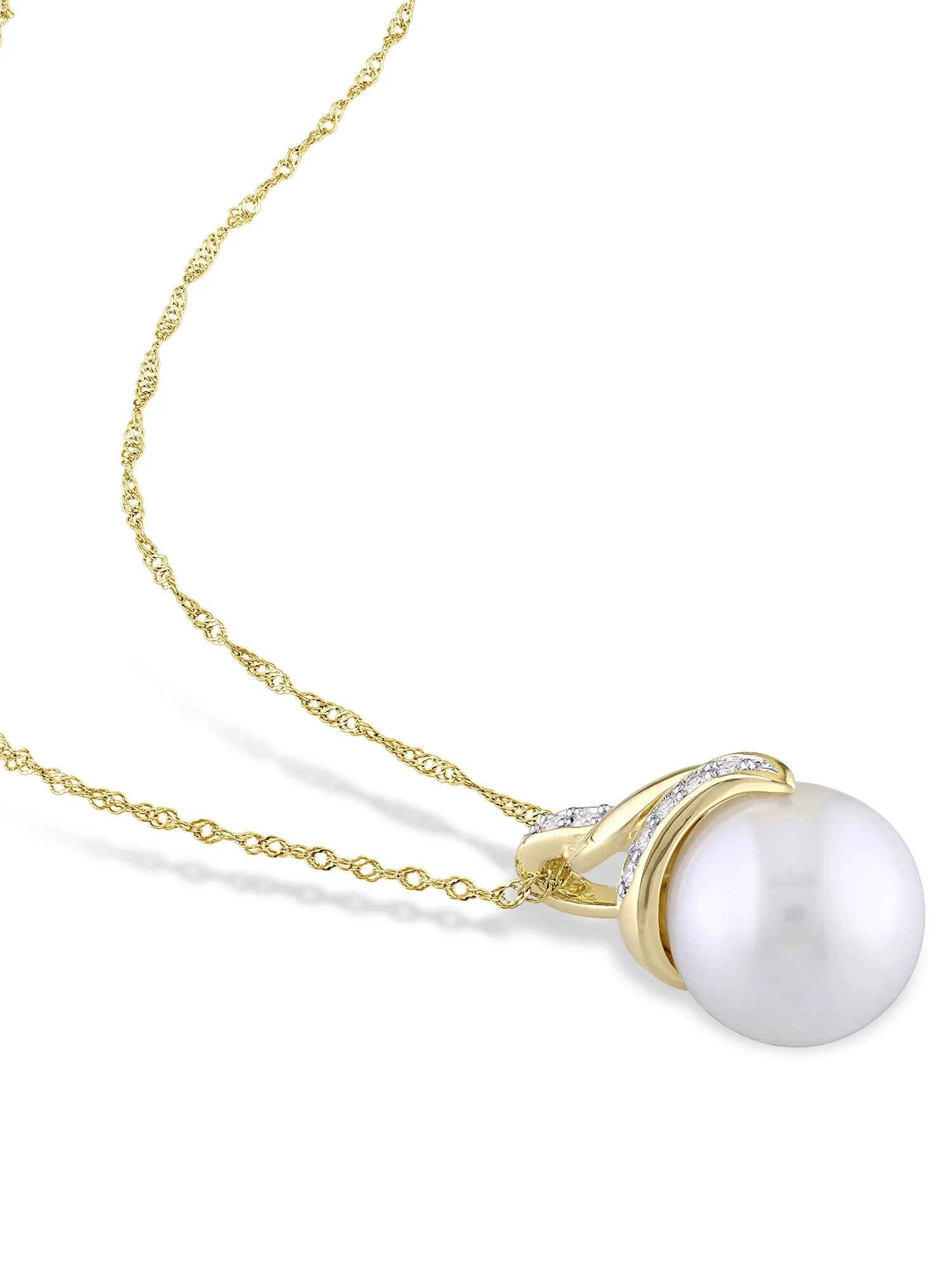 Women'S Cultured Pearl and Diamond 14K Yellow Gold Necklace