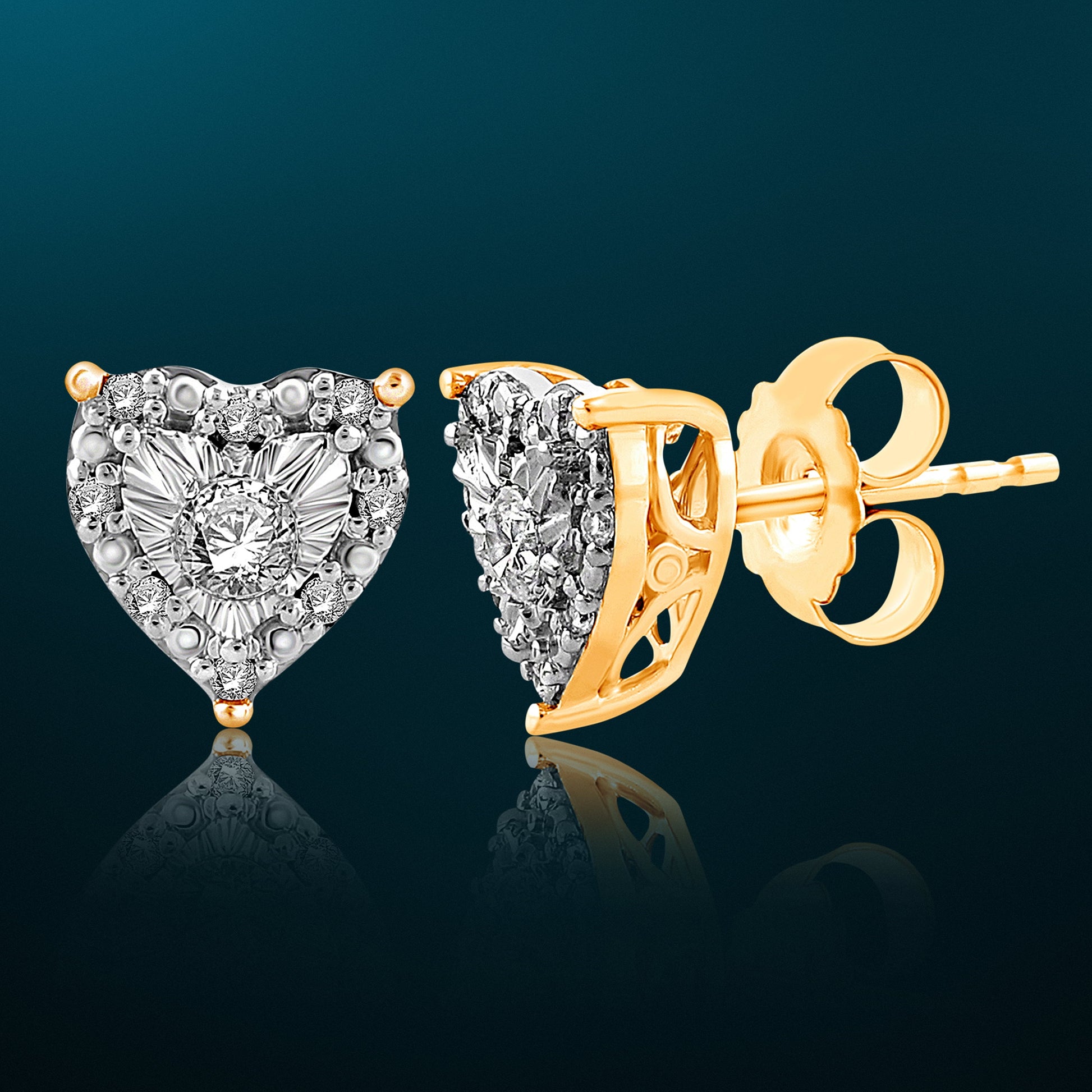 Diamond Halo Heart Stud Earrings in Yellow Gold Plated Sterling Silver, 1/4 Carat Total Weight (Color H-I, Clarity I1-I2)