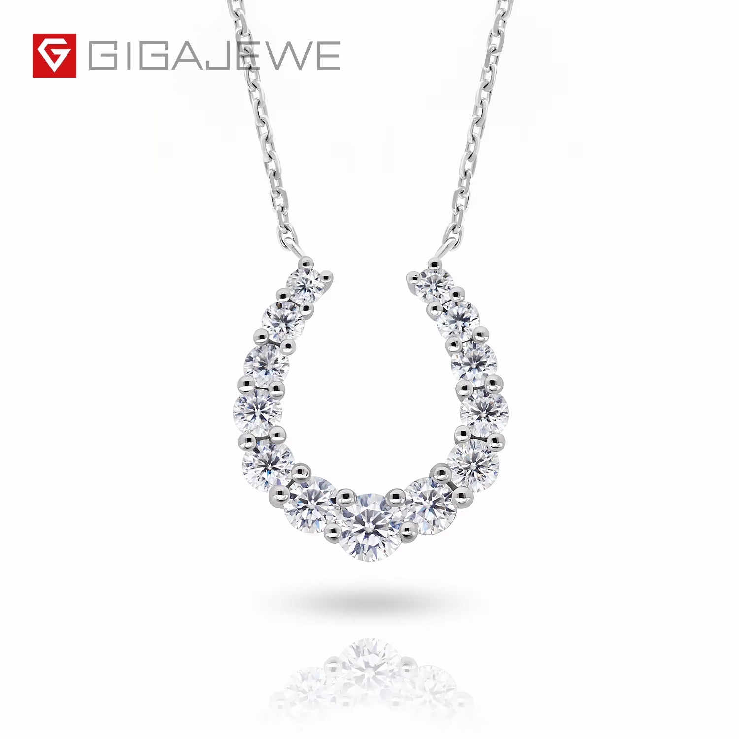 GIGAJEWE 1.09Ct White D Color VVS round 18K Solid Gold Moissanite Necklace the Horseshoe Necklace Jewelry Woman Girl Gift