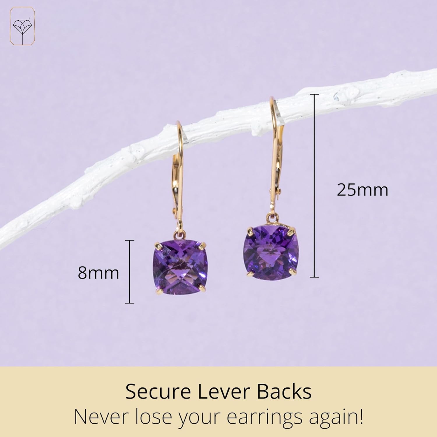 14K White or Yellow Gold Cushion Cut Gemstone Dangle Earrings for Women Featuring 8mm Birthstones