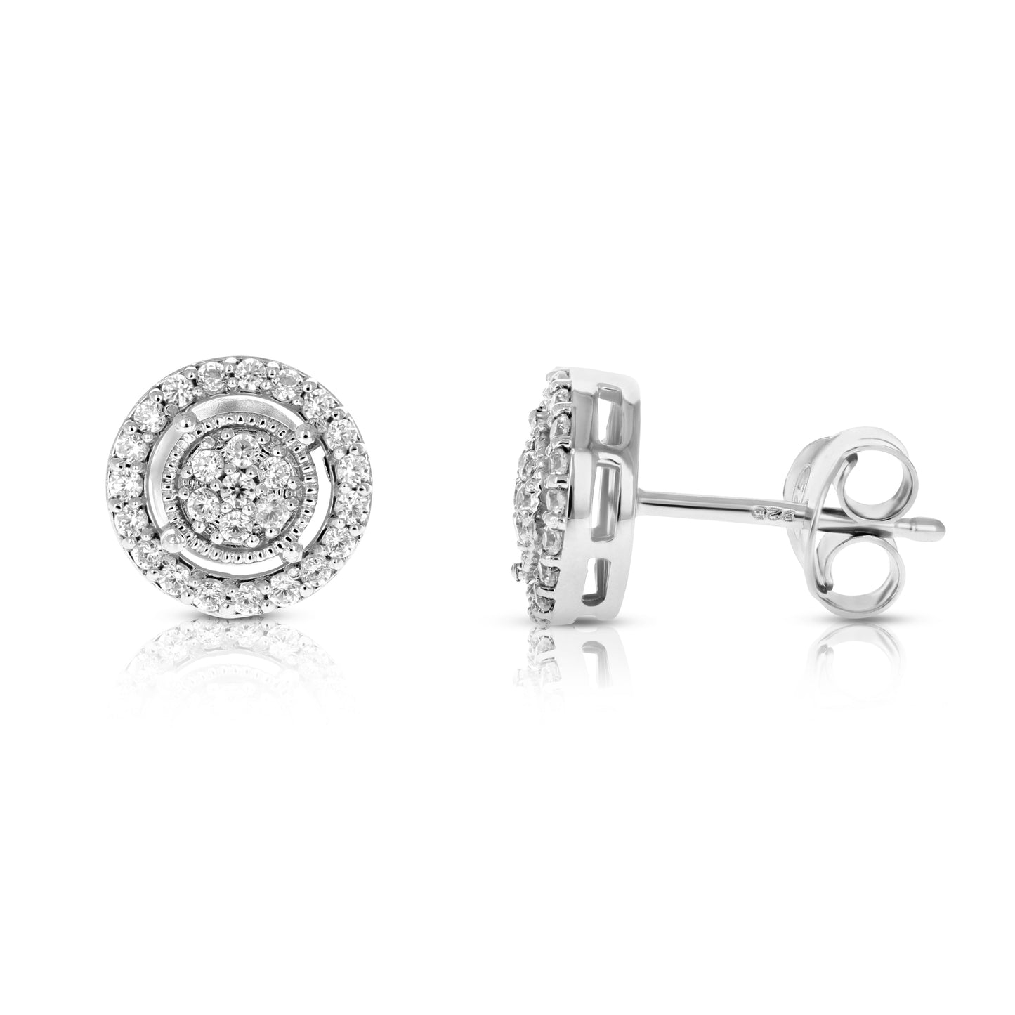 0.5 CTTW Round Diamond Stud Earrings in .925 Sterling Silver with Rhodium Finish for Women
