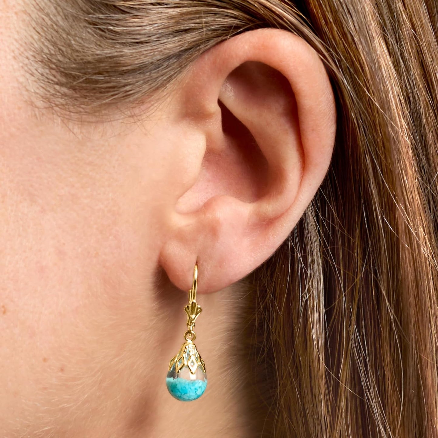 Turquoise Drop Earrings Set in 14K Yellow Gold