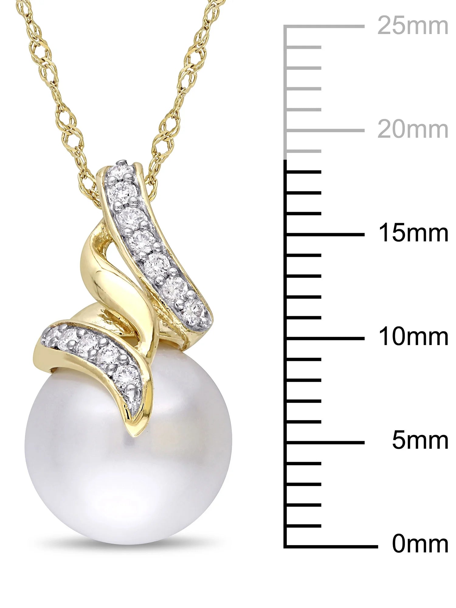 Women'S Cultured Pearl and Diamond 14K Yellow Gold Necklace