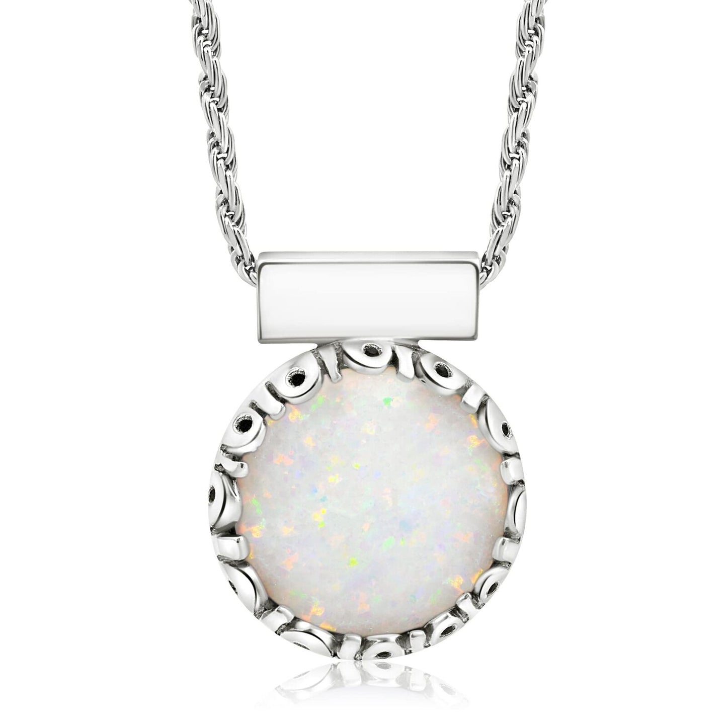 925 Sterling Silver White Opal Necklace - 12Mm round White Opal Necklace for ...