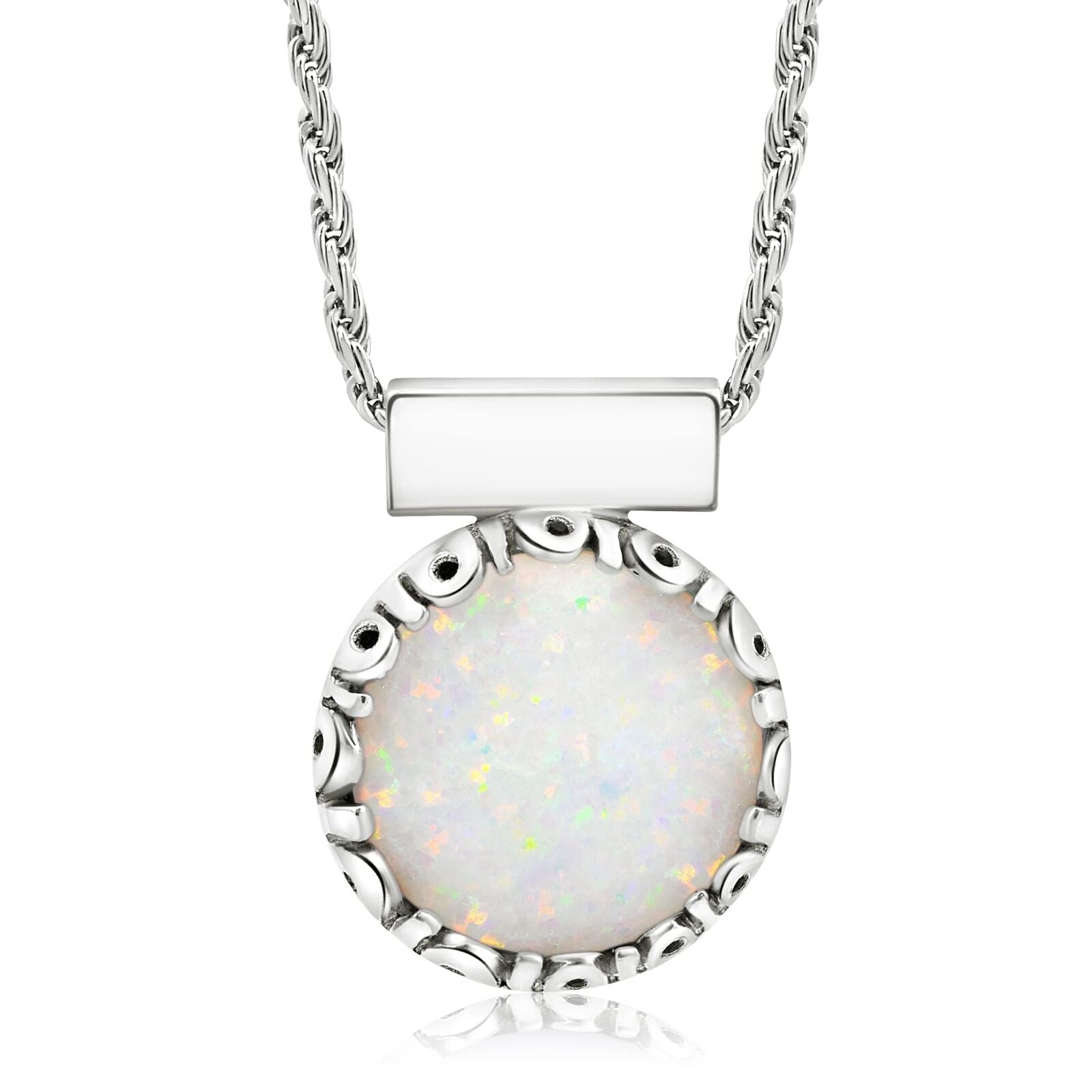 925 Sterling Silver White Opal Necklace - 12Mm round White Opal Necklace for ...