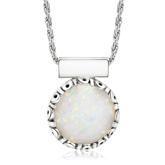 925 Sterling Silver White Opal Necklace - 12Mm round White Opal Necklace for ...