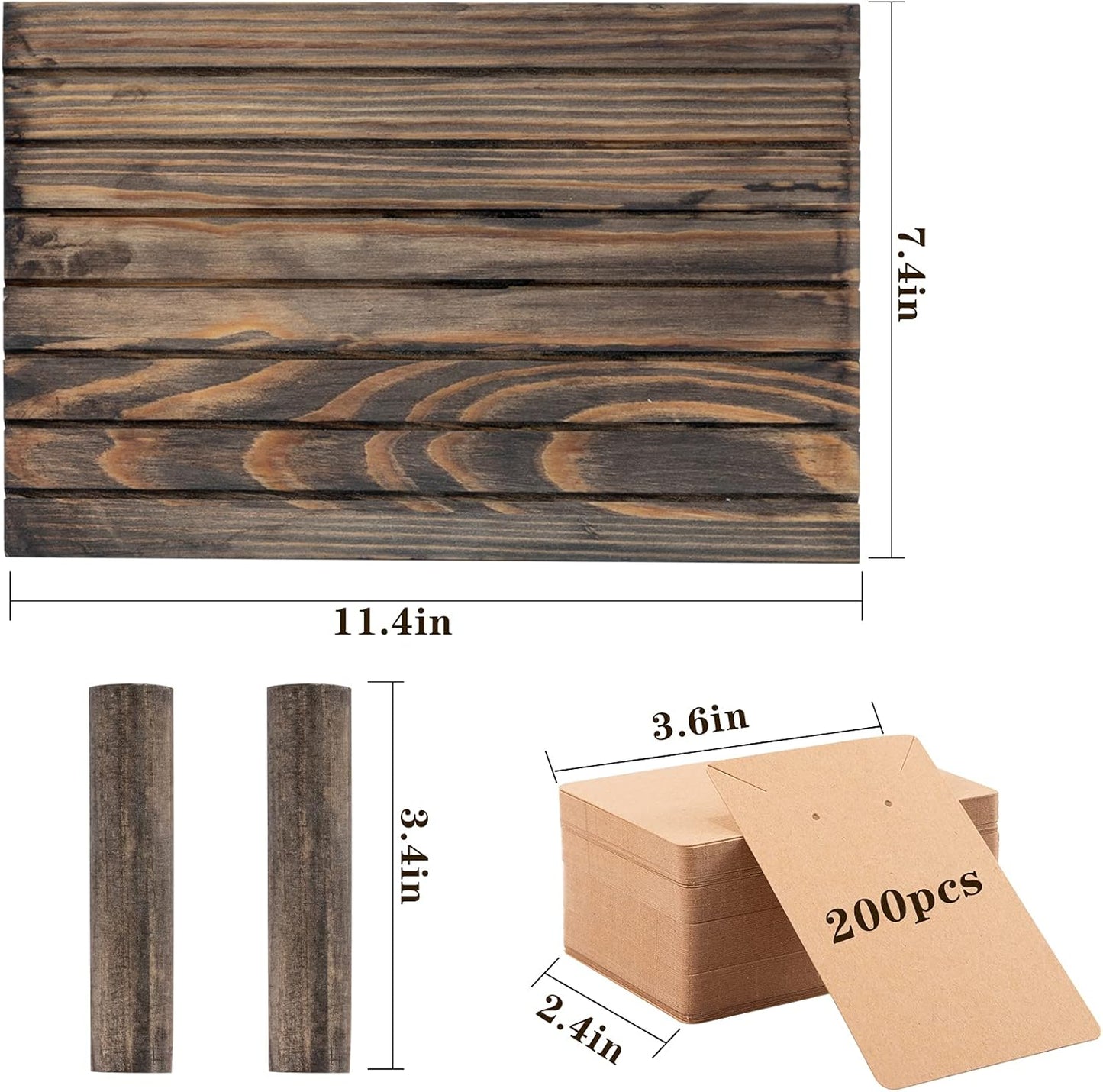 Wooden Earring Display Stands- Portable Wooden Earring Display Holder with 2 Detachable Pegs+ 200Pcs Earring Cardboard for Selling Earring Showing Jewelry Displaying Business Card (Brown)