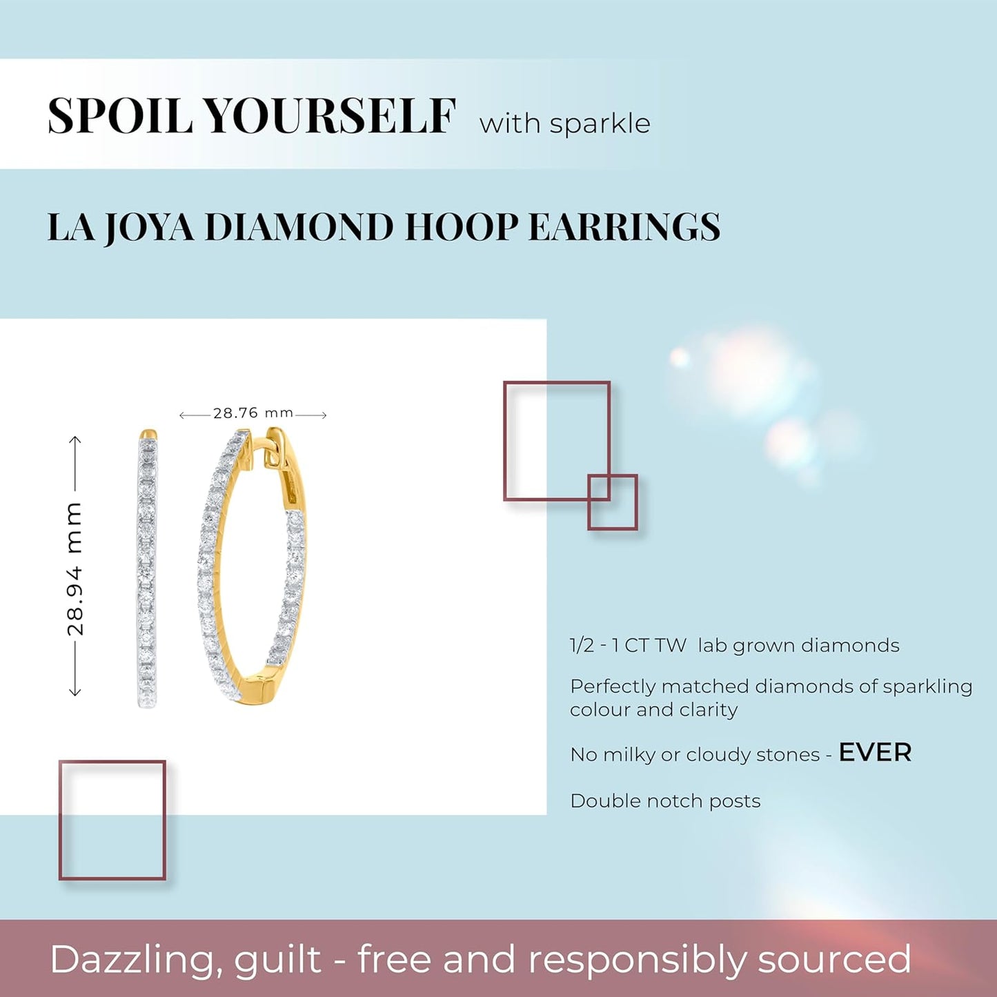 Inside Out Diamond Hoop Earrings for Women | White and Yellow Gold Plated Real 925 Sterling Silver 1/2-2 CT. TW. Lab Grown Diamond Earrings for Women