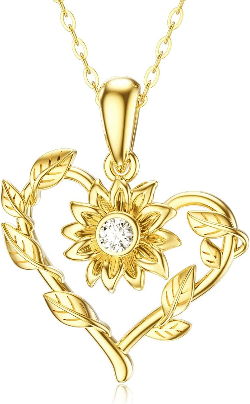 14K Solid Gold Heart-Shaped Pendant Necklaces for Women 8 Style Necklaces Gold Jewelry Present for Her (Style 3)