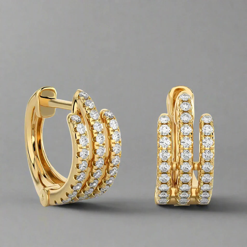 3/8 CTW Pave-Set Diamond Triple Row Huggie Earrings