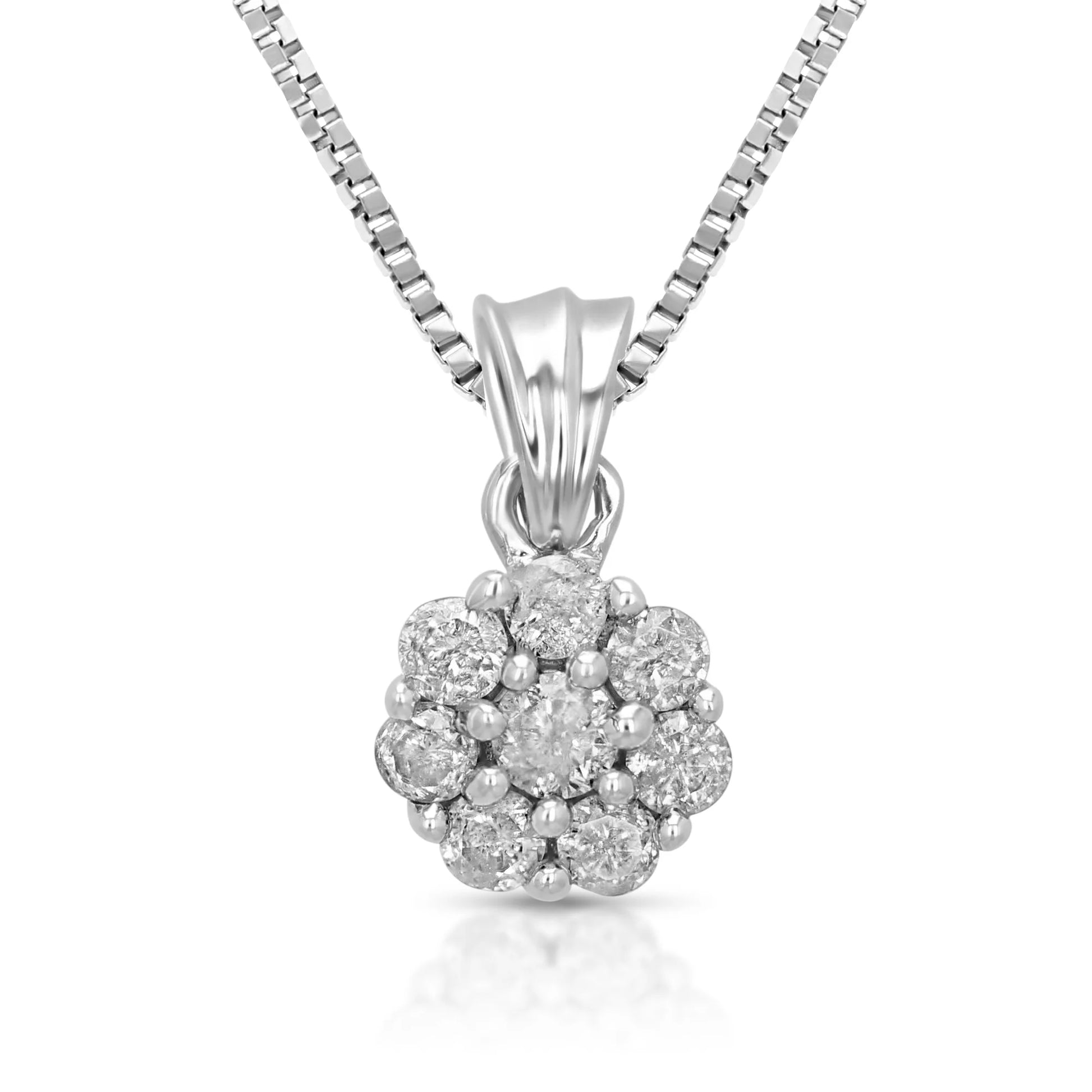 0.15 CTTW Diamond Pendant, Diamond Cluster Pendant Necklace for Women in 14K White Gold with 18 Inch Chain, Prong Setting for Female Adult