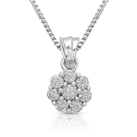 0.15 CTTW Diamond Pendant, Diamond Cluster Pendant Necklace for Women in 14K White Gold with 18 Inch Chain, Prong Setting for Female Adult