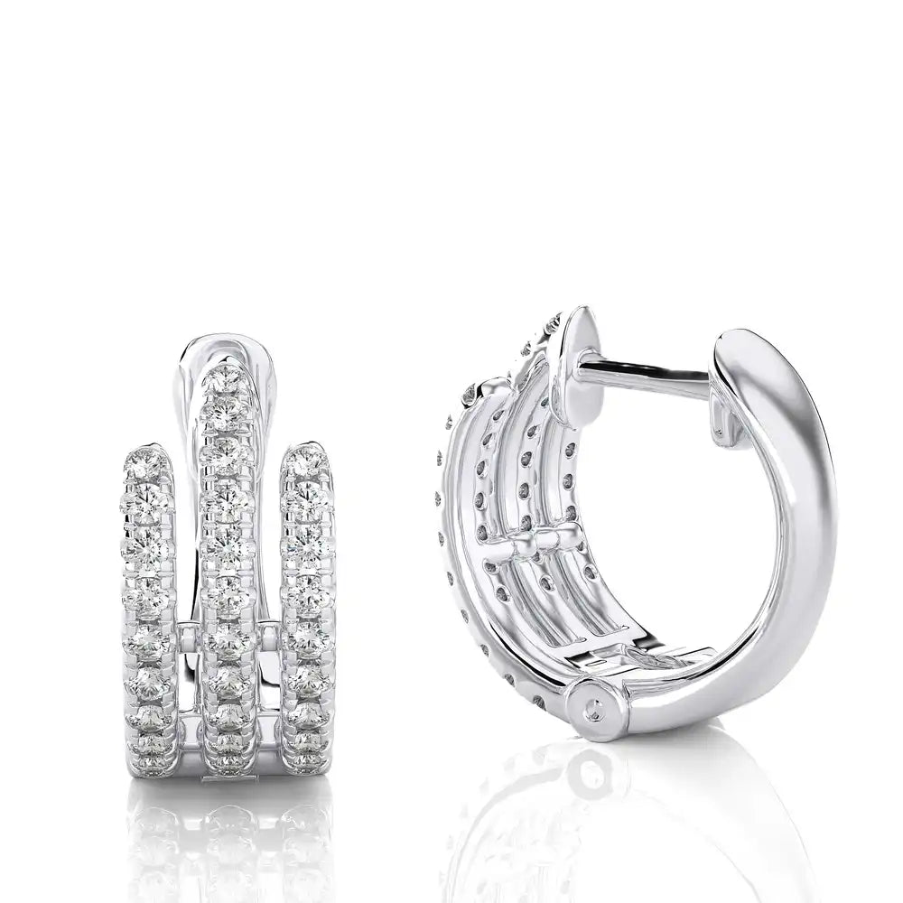 3/8 CTW Pave-Set Diamond Triple Row Huggie Earrings