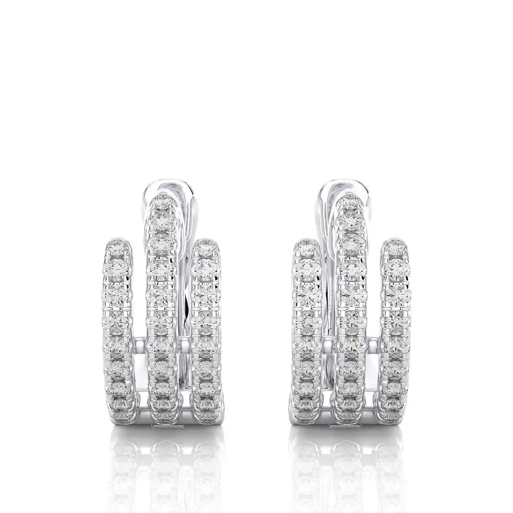 3/8 CTW Pave-Set Diamond Triple Row Huggie Earrings