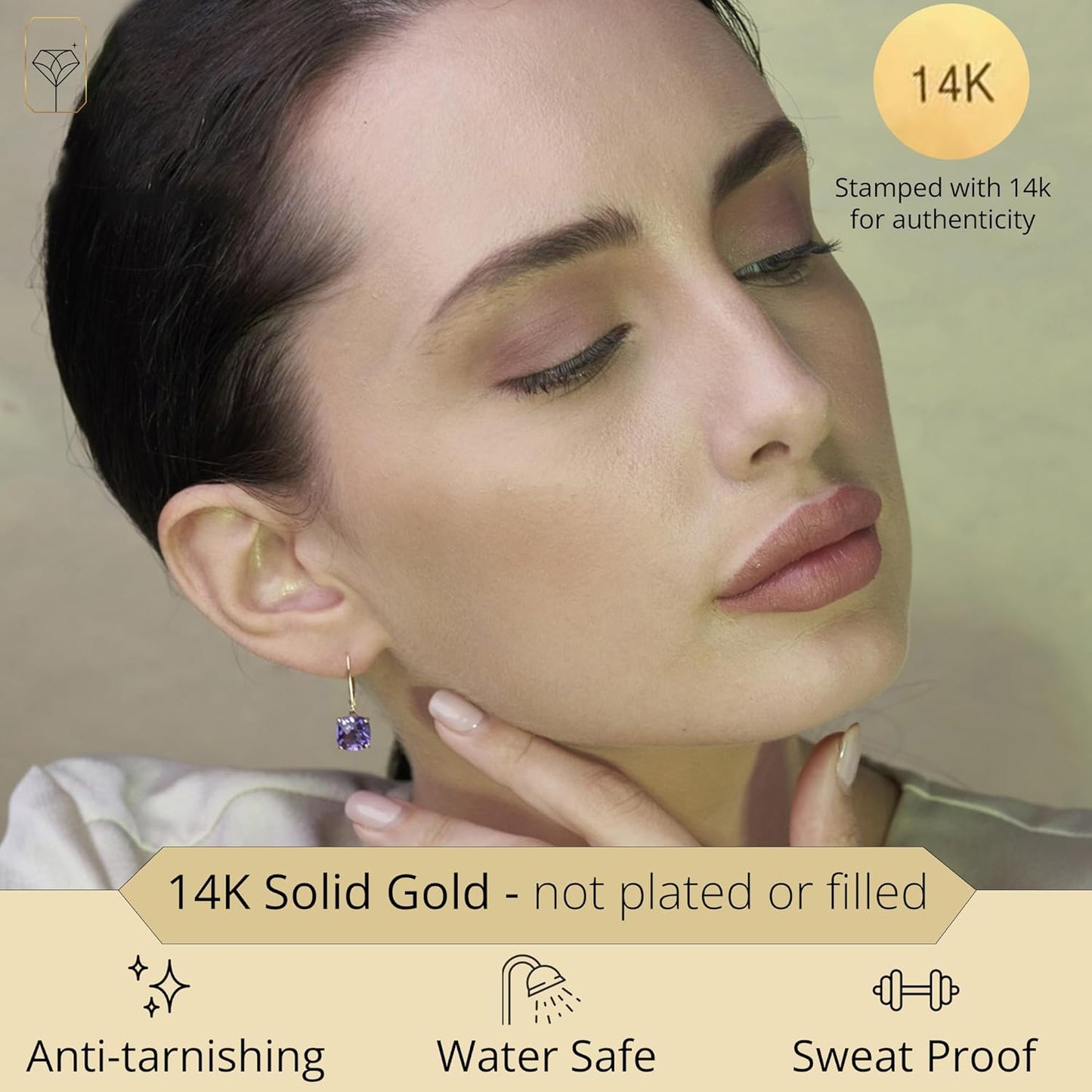 14K White or Yellow Gold Cushion Cut Gemstone Dangle Earrings for Women Featuring 8mm Birthstones