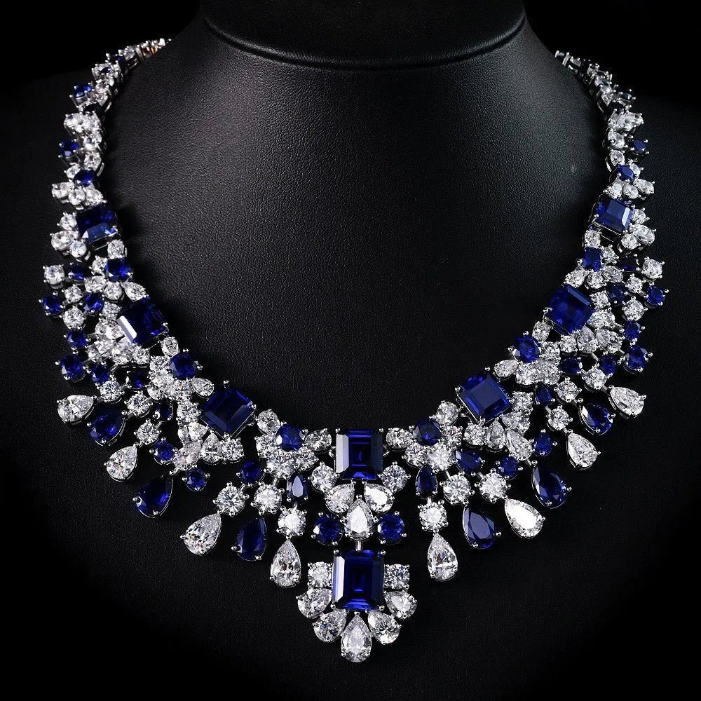 ZOCA Luxury Paraiba Necklaces for Women Genuine 925 Silver Jewelry Women'S Accessories Bride Wedding Bridal Accessories Brides