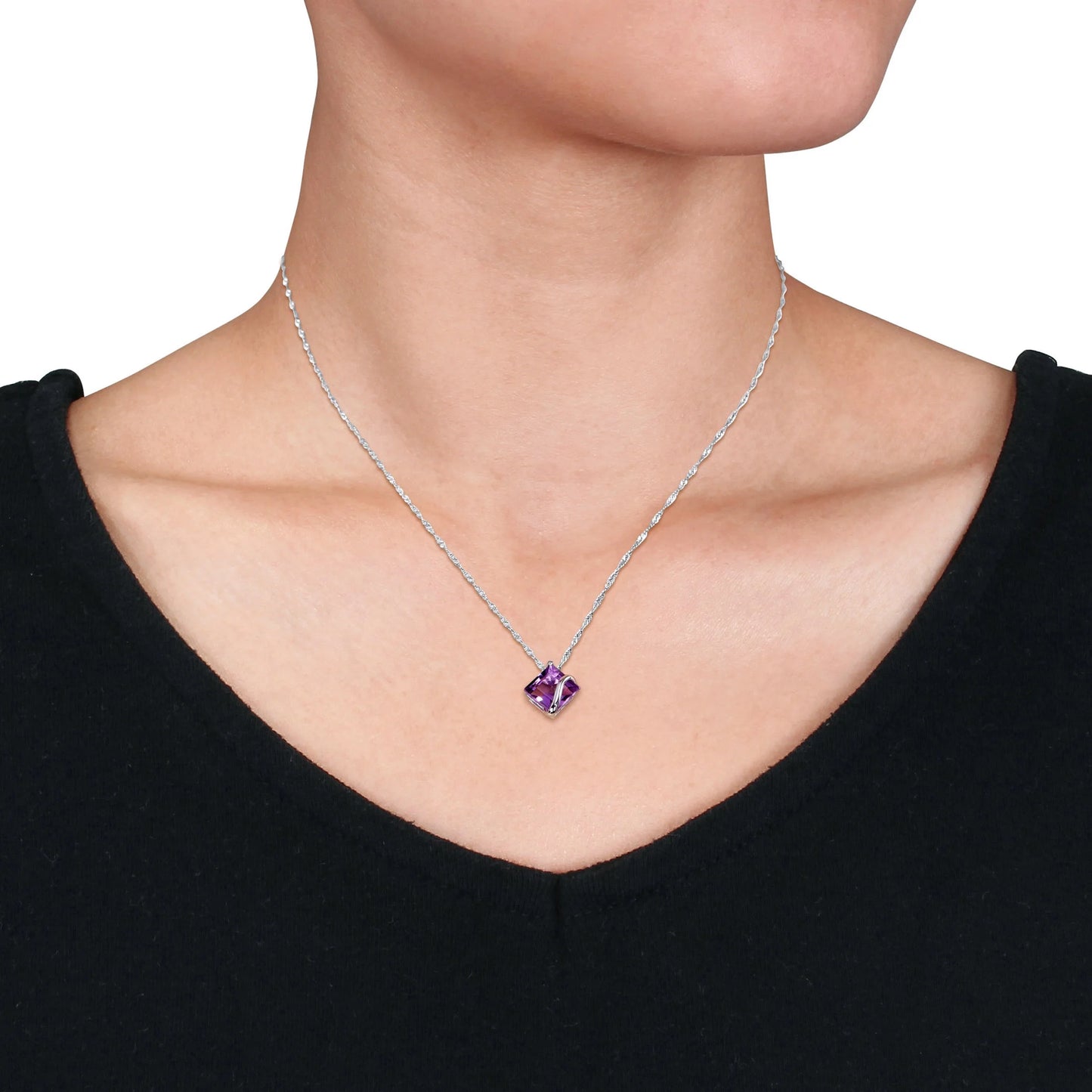 Women'S Amethyst 10K White Gold Necklace
